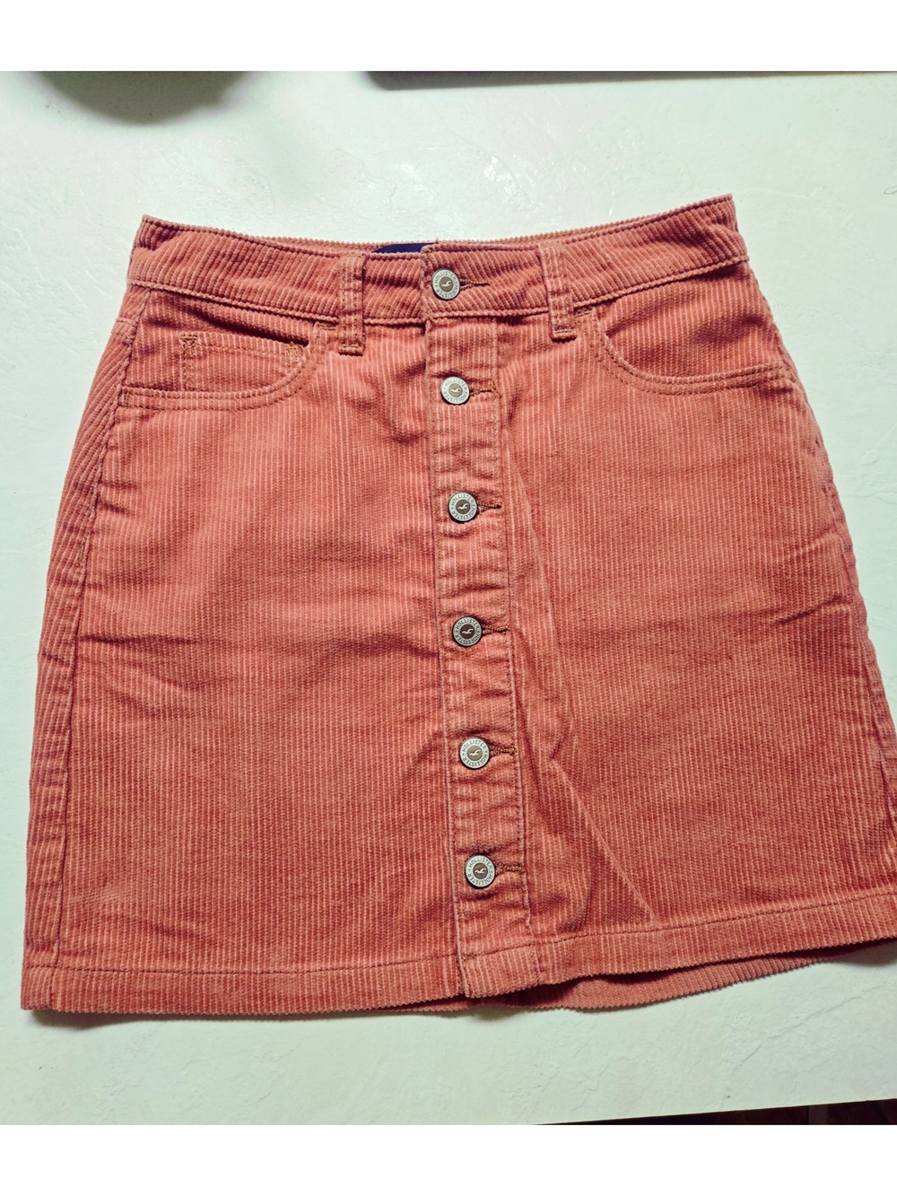 Hollister Womens Coral Pink Corduroy Ultra High Rise Button Front Mini Skirt